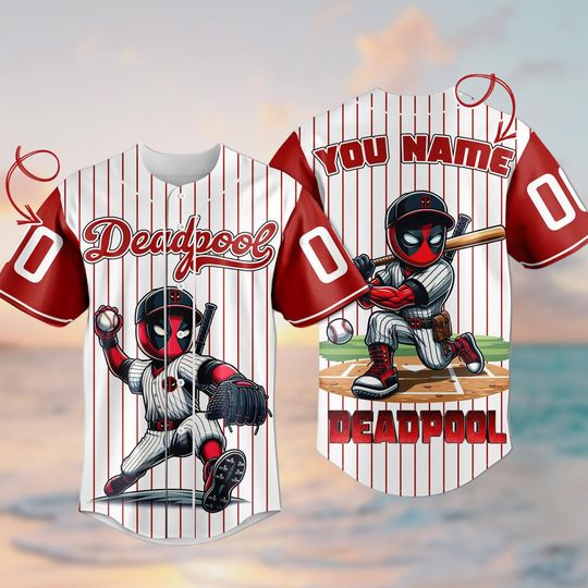 Custom Disney Deadpool Baseball Jersey Shirt, Deadpool Shirt, Hero Sport Shirt, Marvel Matching Baseball Team Outfit, Disney Shirt, Cus