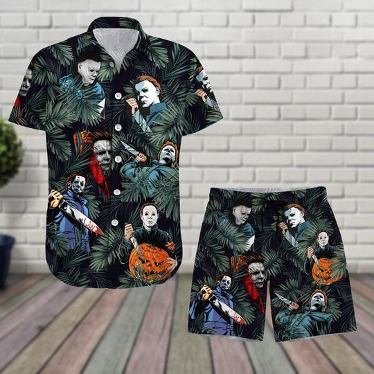 Halloween Michael Myers Hawaii Shirt/Shorts, Michael Myers Button Shirt, Horror Movie Man Shorts, Halloween Movie Shirt, Halloween Gift