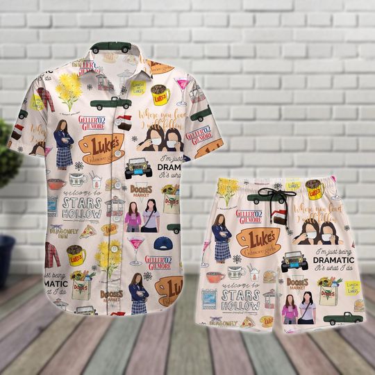Gilmore Girls Hawaiian Shirt and Shorts, Stars Hollow Lukes Diner Outfit, Summer Matching Set, Funny Gilmore Gift