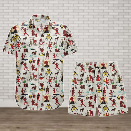 Funny Deadpool Button Shirt, Men Shorts, Deadpool And Wolverine Hawaiian Shirt, Superhero Summer Beach Shirt, Aloha Vacation Shirt