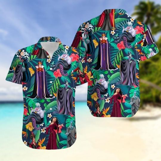 Disney Villain Hawaii Shirt, Evil Queen Tropical Shirt, Ursula Button Up, Womens Vacation Shirt, Hawaiian Disney Shirt