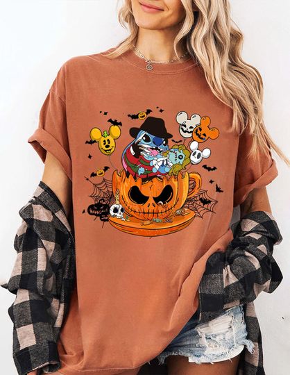 Vintage Disney Stitch Freddy Krueger Pumpkin Halloween shirt, Halloween Stitch Boo shirt, Disney world Disneyland Halloween shirt
