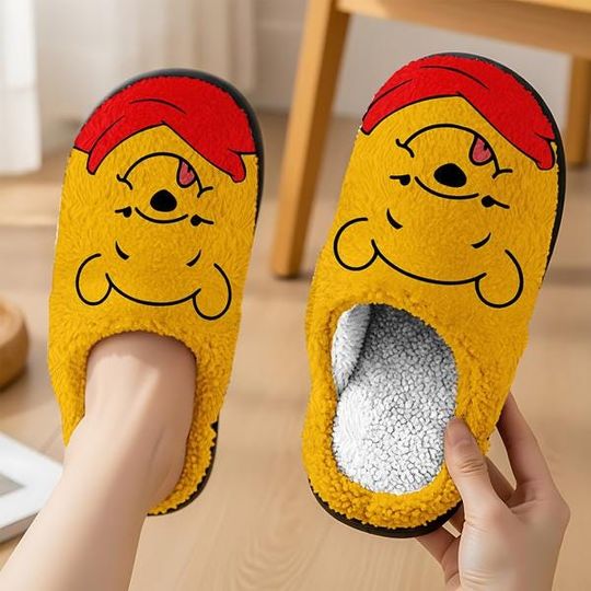 Disneyland Winnie The Pooh Slippers, Pooh Bear Face Family Matching Slippers, Winnie The Pooh Disneyworld Outfit, Comfortable House Shoes