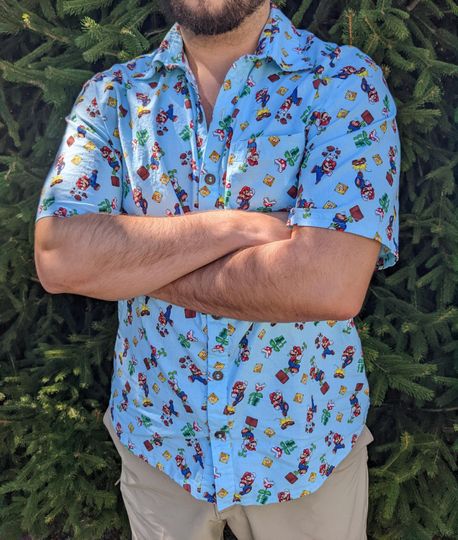 Super Mario - Mario Kart - Donkey Kong Button Up Shirt w/ Pocket 100% Licensed Cotton