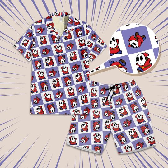 Shy Guy Super Mario Pixel Art Hawaiian Shirt, Shy Guy Hawaiian shirt, Super Mario Summer Vacation Shirt,  Arcade Fans Gift