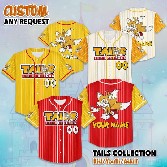Personalized Tails Collection Baseball Jersey, Custom Tails Jersey Shirt, Tails The Hedgehog Baseball Jersey, Sonic Birthday Gift