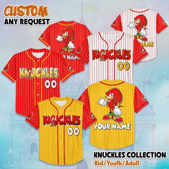 Personalized Knuckles Collection Baseball Jersey, Custom Knuckles Jersey Shirt, The Hedgehog Baseball Jersey, Knuckles Birthday Gift