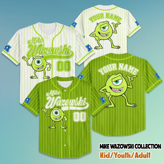 Personalized Disney Mike Wazowski Collection Baseball Jersey, Disney Mike Wazowski Jersey Shirt, Monsters Inc Baseball Team Outfit