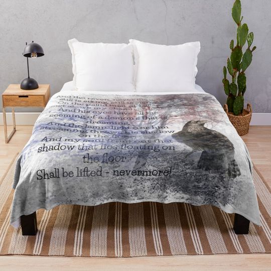 Edgar Allan Poe Poem The Raven Abstract Art Throw Blanket