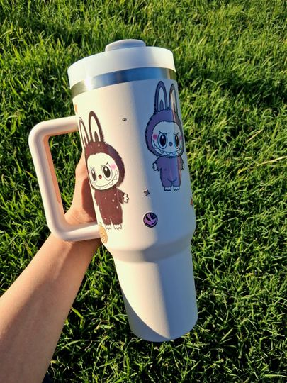 Spooky Labubu Pink 40oz Stainless Steel Tumbler with Spill Stopper