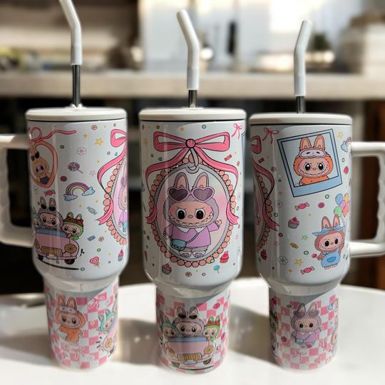 Kawaii LABUBU 40oz Tumbler with Handle & Straw - Cute Insulated Travel Mug