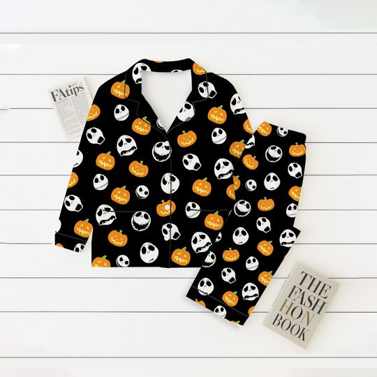 Halloween JS Cosplay Pajamas Set, Nightmare Before Homewear, Horror Character And Pumpkin Sleepwear, Halloween Scary Movie Nightwear