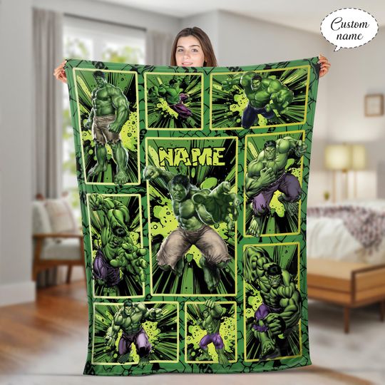 The Incredible Hulk Blanket, Custom Kids Blanket, Hulk Fleece Sherpa Blanket, Marvel Incredible Hulk Blanket, Gift For Him