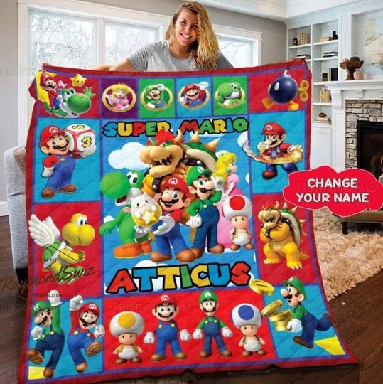 Halloween Super Mario Quilt, Custom Mario Quilt, Super Mario Bros Quilt, Personalized Mario Quilt, Funny Gamer Quilt, Bowser Quilt