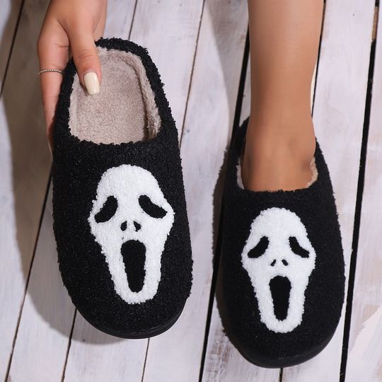Halloween Funny Casual Fluffy Slippers, Halloween Gift, Christmas Gift