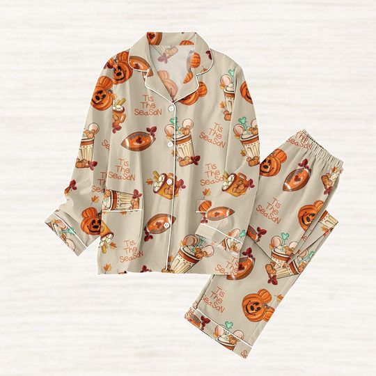 Halloween Mickey Pumpkin Pajamas Set, Fall Autumn Coffee Holiday Pajamas, Disneybound Women Pjs, Spooky Sleepwear, Halloween 2025 Gift