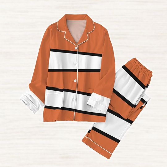 Disney Pixar Nemo Pajamas Set, Finding Nemo Costume Pajamas For Women, Orange White Stripe Fish PJs, Funny Cartoon Cosplay Nightwear