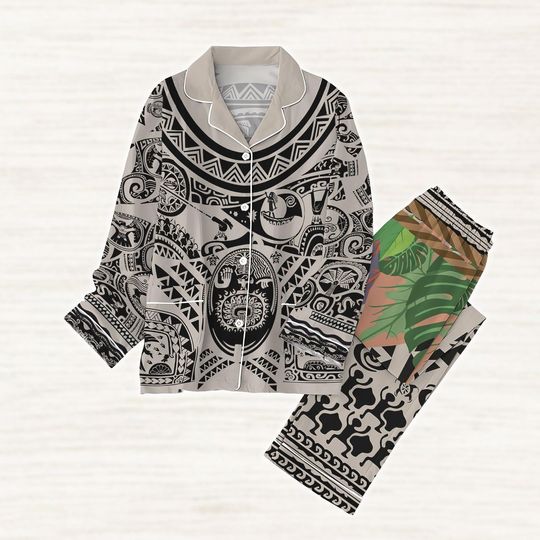 Maui Moana Pajamas Set, Disney Princess 2025 Women Pajamas, Polynesian Tattoo Matching Family Pjs, Retro Disney Tribal Sleepwear