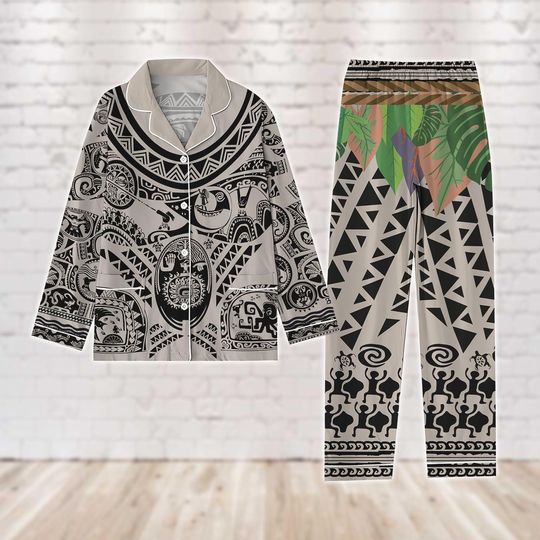 Maui Moana Pajamas Set, Disney Princess 2025 Women Pajamas, Polynesian Tattoo Matching Family Pjs, Retro Disney Tribal Sleepwear