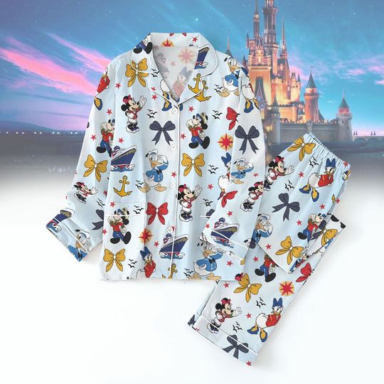 Disney Cruise Pajamas Set, Mickey And Friends Cruise Pjs Set, Disney Cruise Sleepwear, Cozy Lounge Set, Fun Character Nightwear