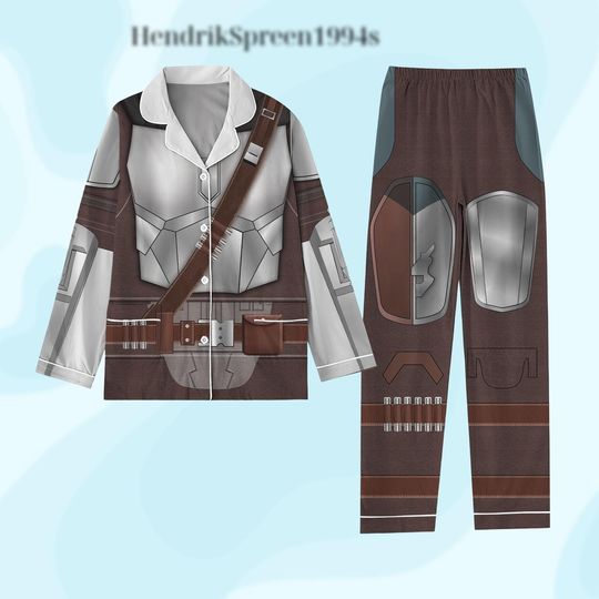 Mandalorian Pajamas Set, The Mandalorian Costume Pjs, Long Sleeve Pajamas, Star Wars Characters Pjs, Halloween Costume, Holiday Pajamas