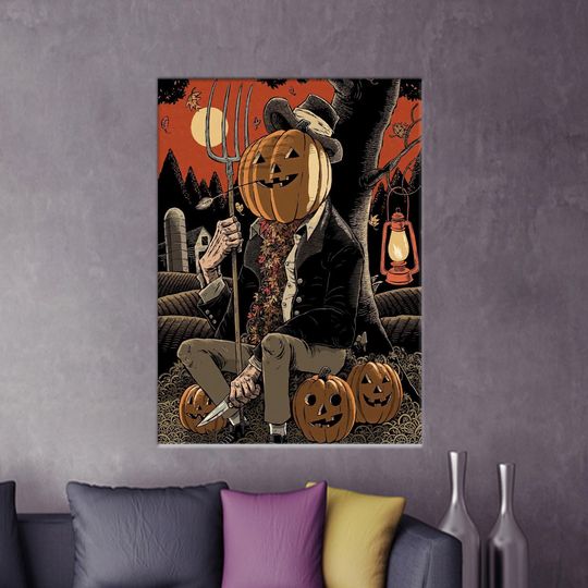 3D Wall Art, Modern Canvas Poster, Pumpkin Canvas, Halloween Canvas Gift, Bridesmaid Gift, Halloween Day Wall Decor, Halloween Decor Art,