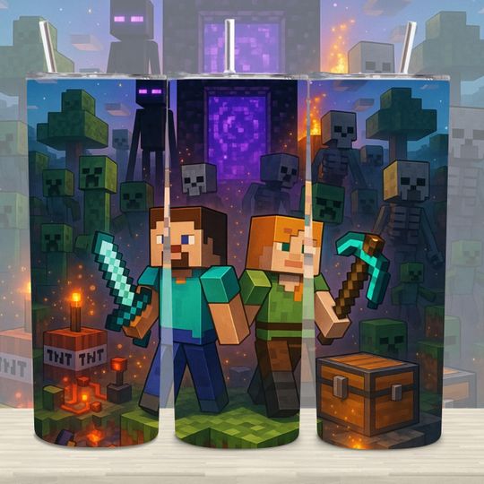 Minecraft Wrap | Skinny Tumbler Wrap | Game Tumbler Sublimation, Gift for Game Lover Cup