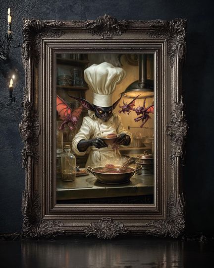 Demon Kitchen, Halloween Print, Vintage Poster, Artistic Poster Print, Dark Academy, Chasing Ghost, Halloween Decor, Halloween