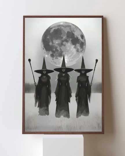 Three Witches Halloween poster, Witch Art, Halloween Decor, Magic Art, Gothic Decor, Spooky Art, Occult Decor, Fantasy Art
