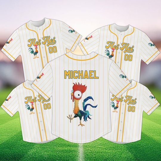 Hei Hei Baseball Jersey Shirt, Funny Rooster from Moana, Custom Kids Name Jersey
