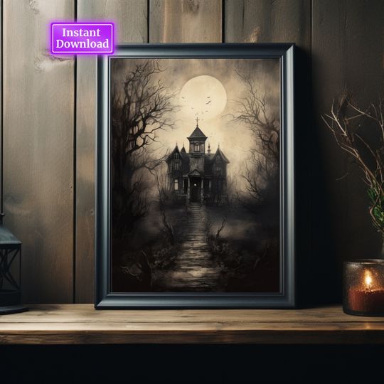 Halloween Vintage Print Haunted House Wall Art Dark Academia Print Spooky House Printable Art Art Print Halloween Poster