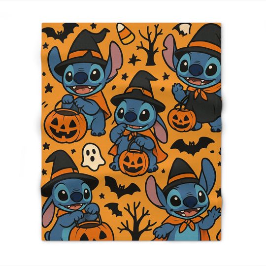 Spooky Stitch Halloween  Blanket, Cozy Blanket, Kids Halloween Decor, Autumn Home Gift, Soft Fleece Blanket