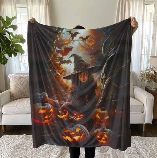 Vintage Witch Blanket Halloween Blanket Halloween Wicked Witch Blanket Vintage Halloween Blanket Halloween Sherpa Fleece Blanket