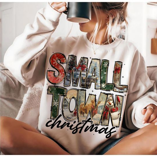 Vintage Small Town Christmas Cowgirl, Highland Cow Christmas Graphic