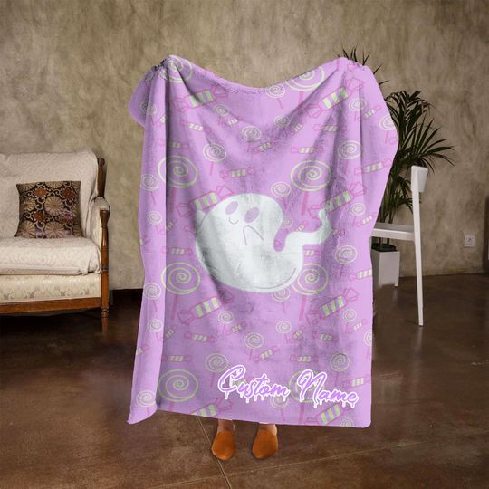 Personalized Halloween Ghost Blanket, Custom Name Purple Blanket, Personalized Halloween Fall Decor, Halloween Gifts, Gift for Kids.