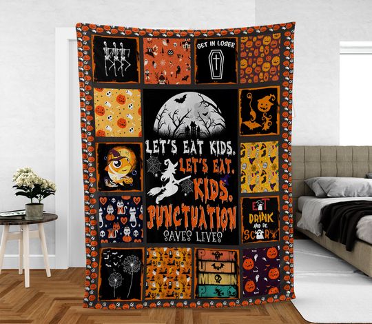 Vintage Retro Black Witch Halloween  Blanket, Spooky Season Pumpkin Woven Wall Tapestry, Halloween watching movie Woven blanket