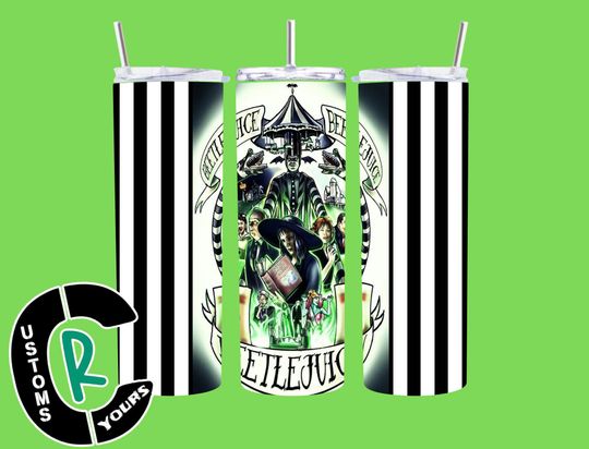 BeetleJuice Inspired Sublimation 20 oz Skinny Tumbler- Spooky Drinkware
