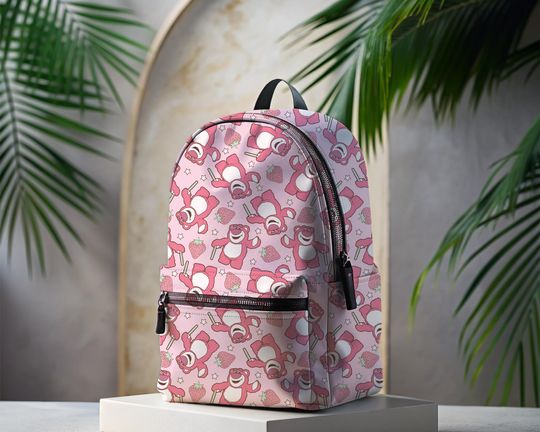 Pink Latso Strawberry Bear Inspired Backpack | Back To School Bag | Kids Backpack | Travel Bag | Trip Backpack | Park Bounding