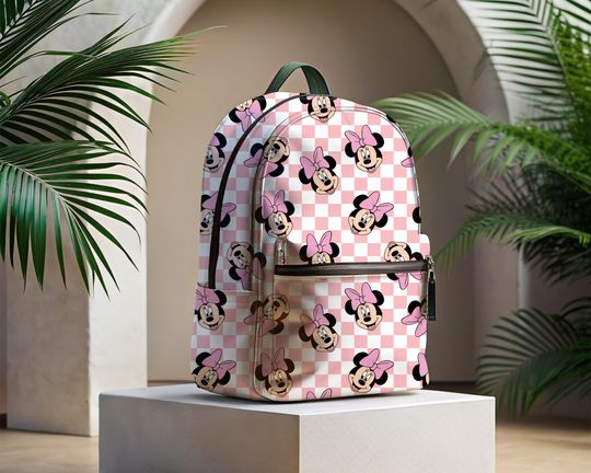 Pink Checkered Minnie Mouse Inspired Backpack | Back To School Bag | Kids Backpack | Travel Bag | Trip Backpack | Park Bounding