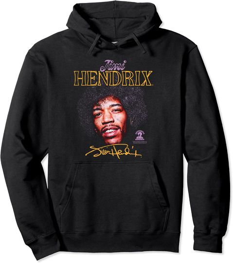 Jimi Hendrix Portrait with Signature Pullover Hoodie