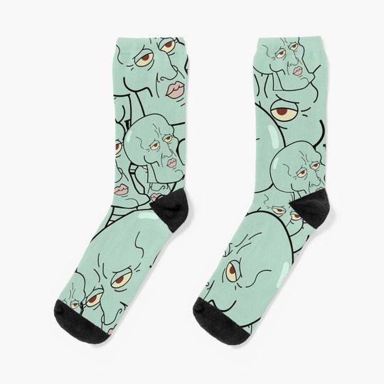 Handsome Squidward Pattern | Spongebob Meme | Stickers, Prints, Clothing & More! Socks