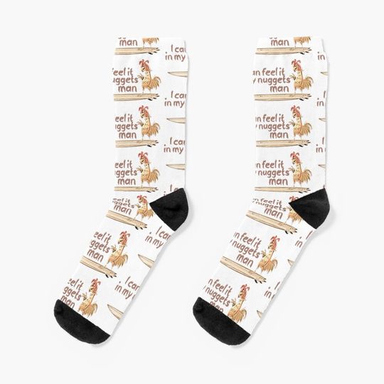 "I can feel it in my nuggets man" Surfing Chicken Design Socks