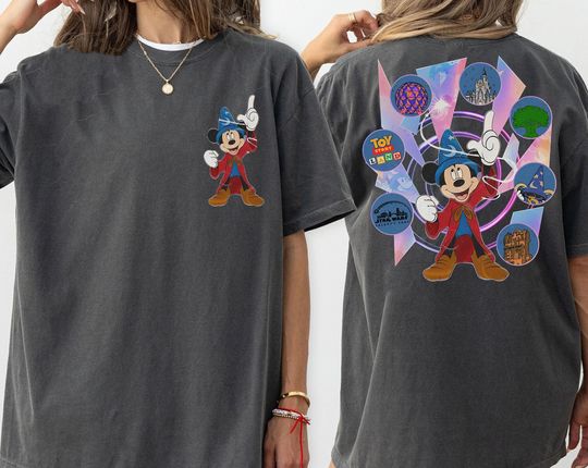 Retro 2-Sided Disney Magic Wizard T-Shirt, Fantasia Sorcerer Mickey