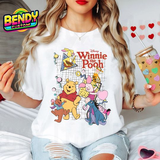 Retro 90s Winnie the Pooh Characters Group T-Shirt, Pooh Tigger Eeyore Piglet