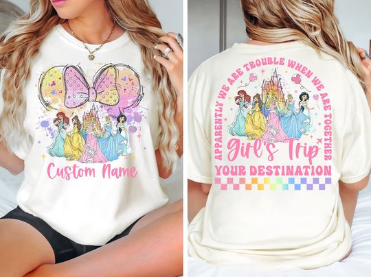 Personalized Watercolor Disney Princess T-Shirt, Minnie Ears, Birthday Girl Disney T-Shirt