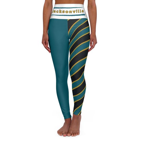 Jacksonville Football Themed Yoga Leggings , Women's Jaguar Leggings, Cute Jacksonville Football Leggings, Gift for women,