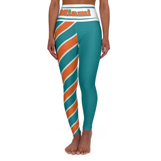 Miami Football Themed Yoga Leggings,  Women's Miami leggings,  cute leggings, dolphins football fan, Miami yoga pants