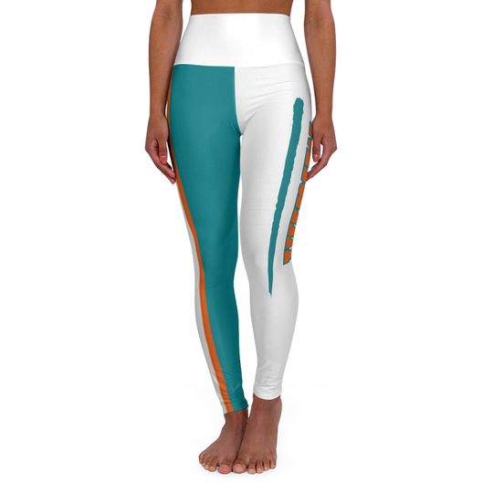 Miami Football Themed Yoga Leggings, Dolphins Football Leggings,  Women's Leggings,  Cute Yoga Pants, Gift