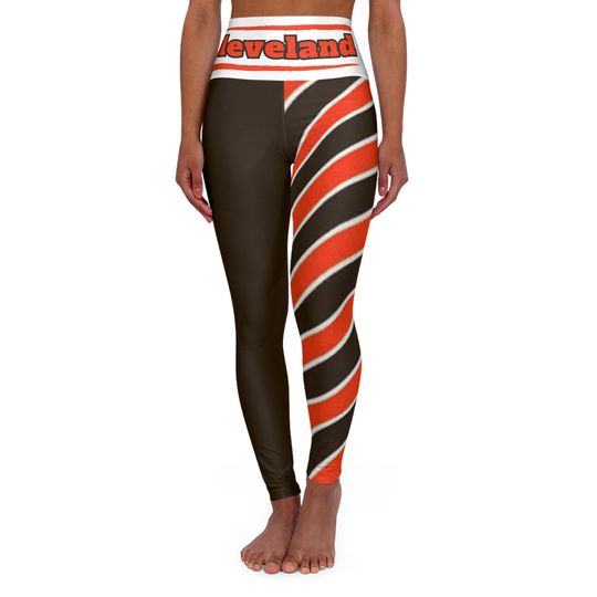 Cleveland Football Themed Yoga Leggings,  Women's Leggings,  Cute Yoga Pants,  Brown's Leggings, Cleveland fan, Gift