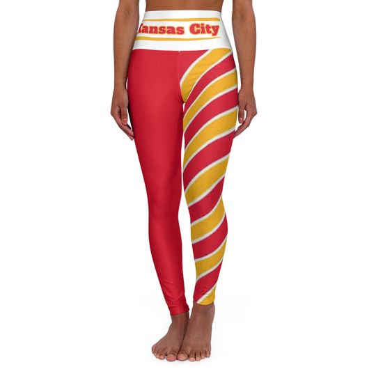 Kansas City Football Themed Yoga Leggings, Women's Chiefs Leggings, Cute Football Pants, Game Day Leggings, Women's Yoga Pants